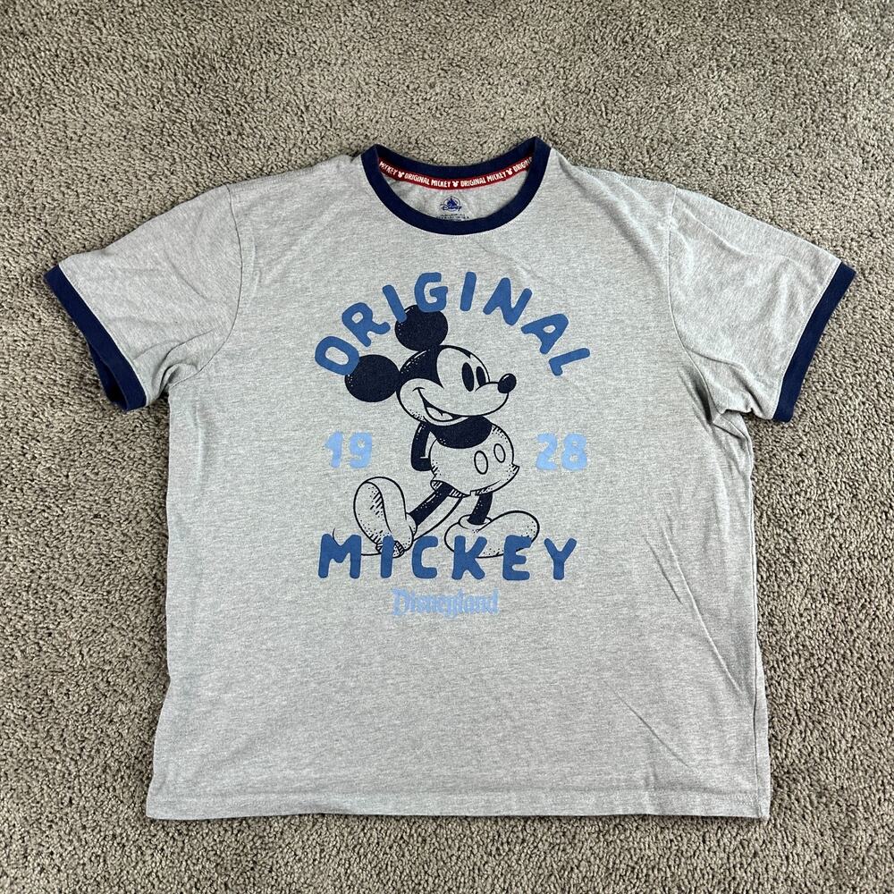 Disney Shirt Mens Large Gray Blue Mickey Mouse Ringer Short Sleeve Walt Disney - Picture 2 of 9